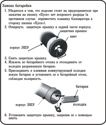 Установка батарейки в электрошокер «Мальвина-200-Б»